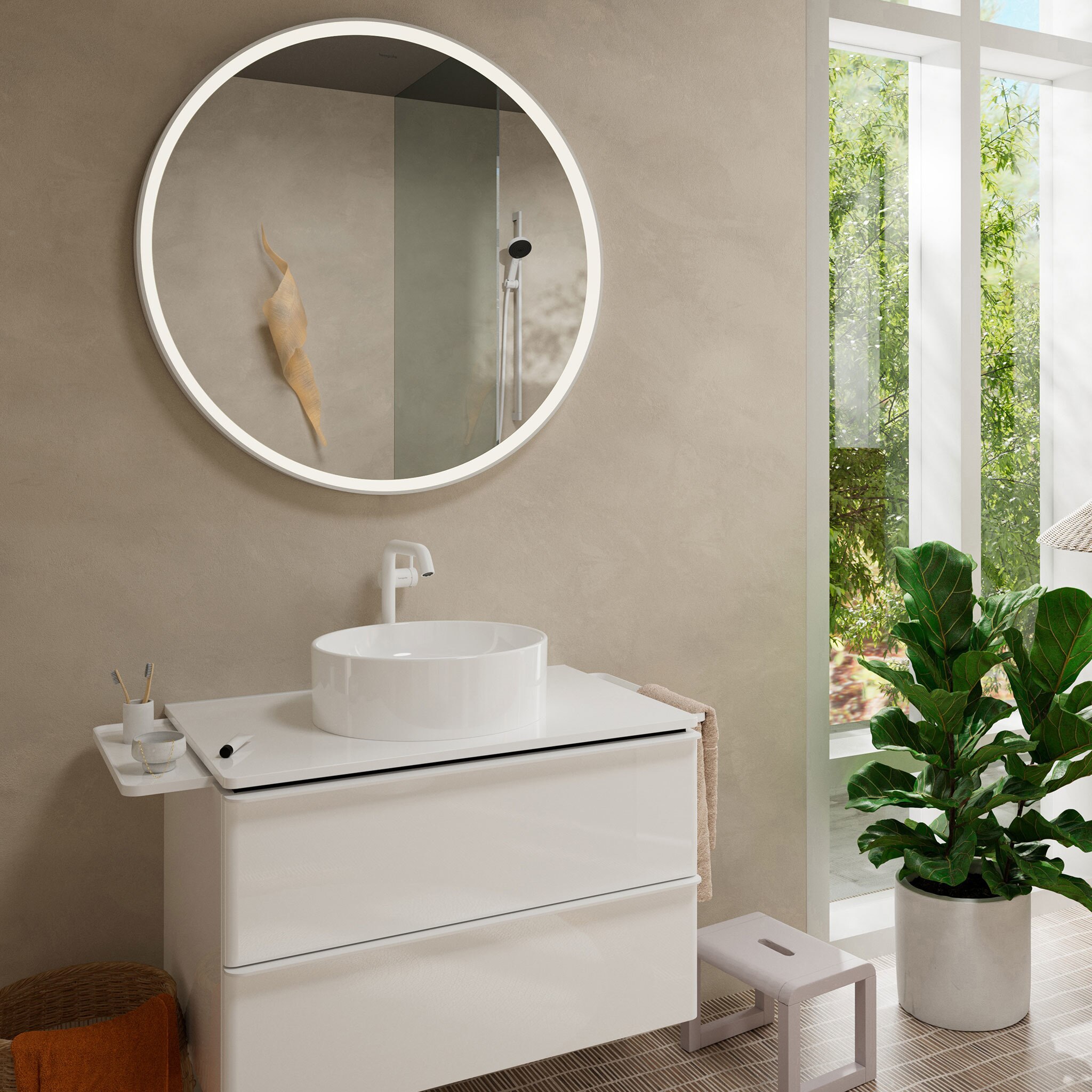 Imagen 2 de Grifo monomando alto para lavabo con vaciador push open y CoolStart Tecturis S Fine 240 Hansgrohe - Blanco mate Blanco mate
