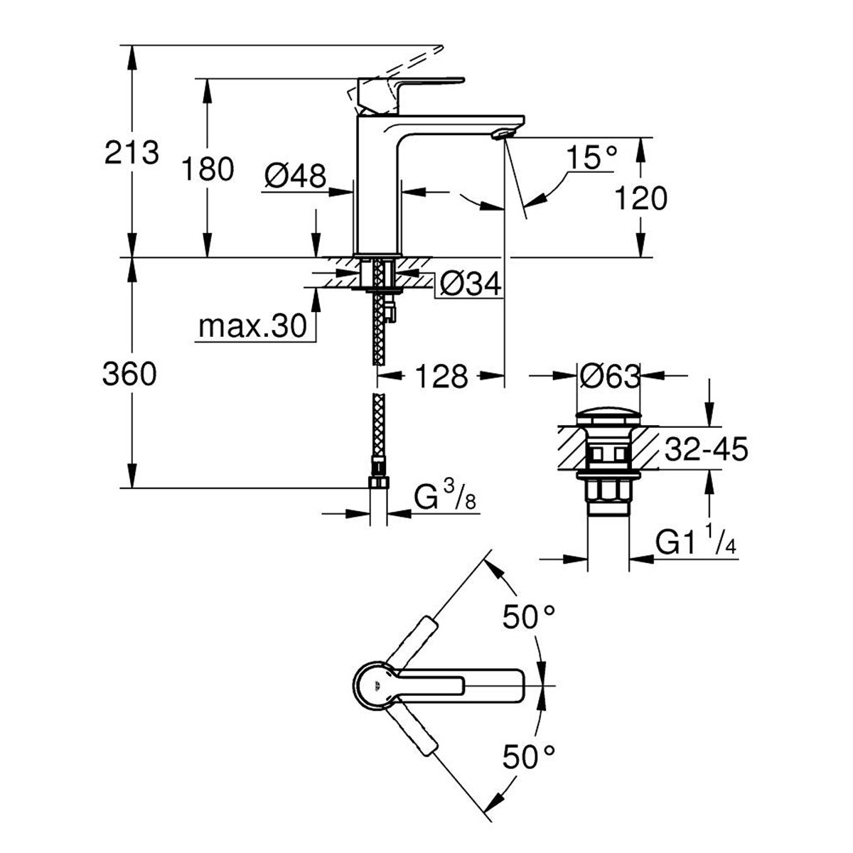 Grifo monomando para lavabo Lineare S Grohe - Cromo Cromo-3