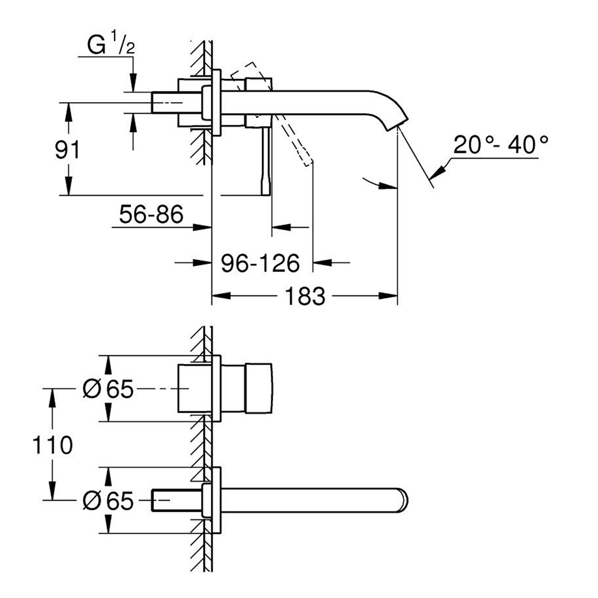 Grifo monomando de pared para lavabo Essence M Grohe - Cromo Cromo-2