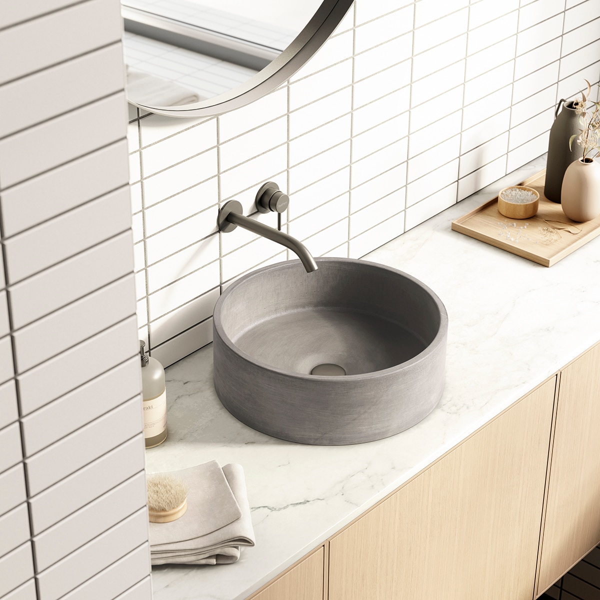 Lavatório de Bancada de Cimento Pesquera Cinzento-3