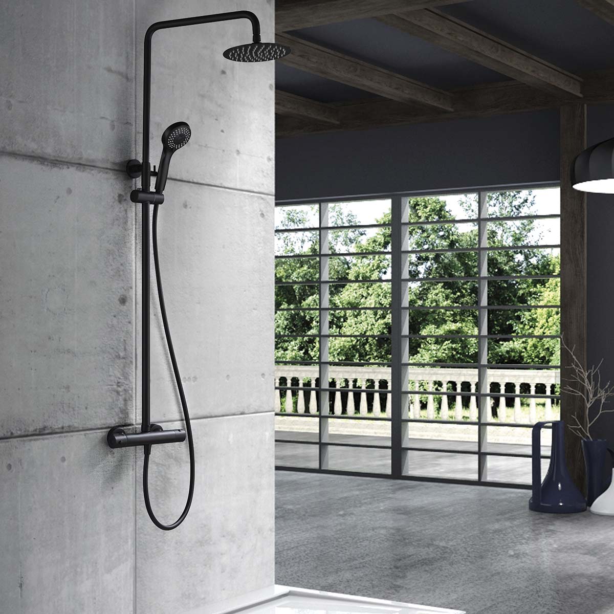 Conjunto de Duche Termostático Kent Preto mate-2