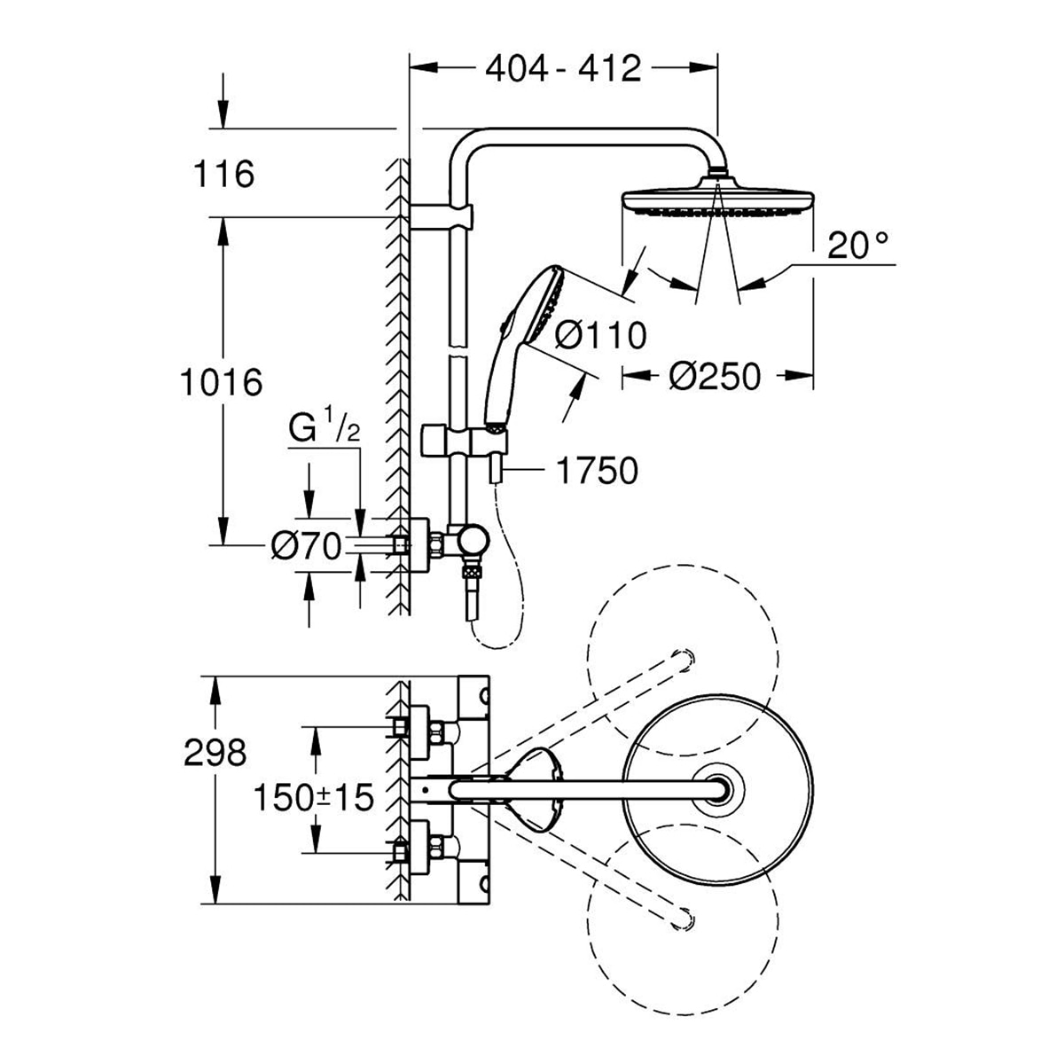 Sistema de Duche Termostático Tempesta System 250 Cromado-5