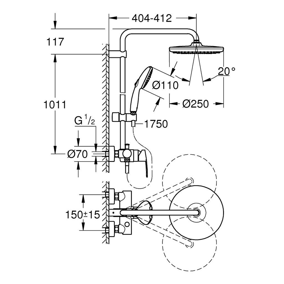 Sistema monomando para ducha Tempesta System 250 Grohe - Cromo Cromo-3