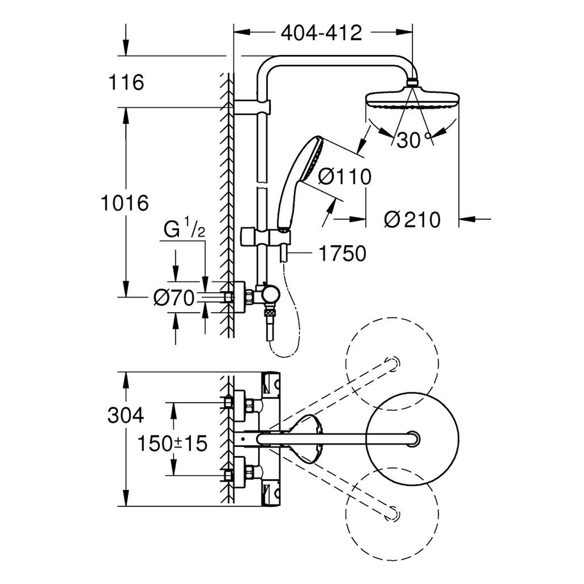 Sistema de ducha termostático Tempesta System 210 Grohe Cromo Cromo-3