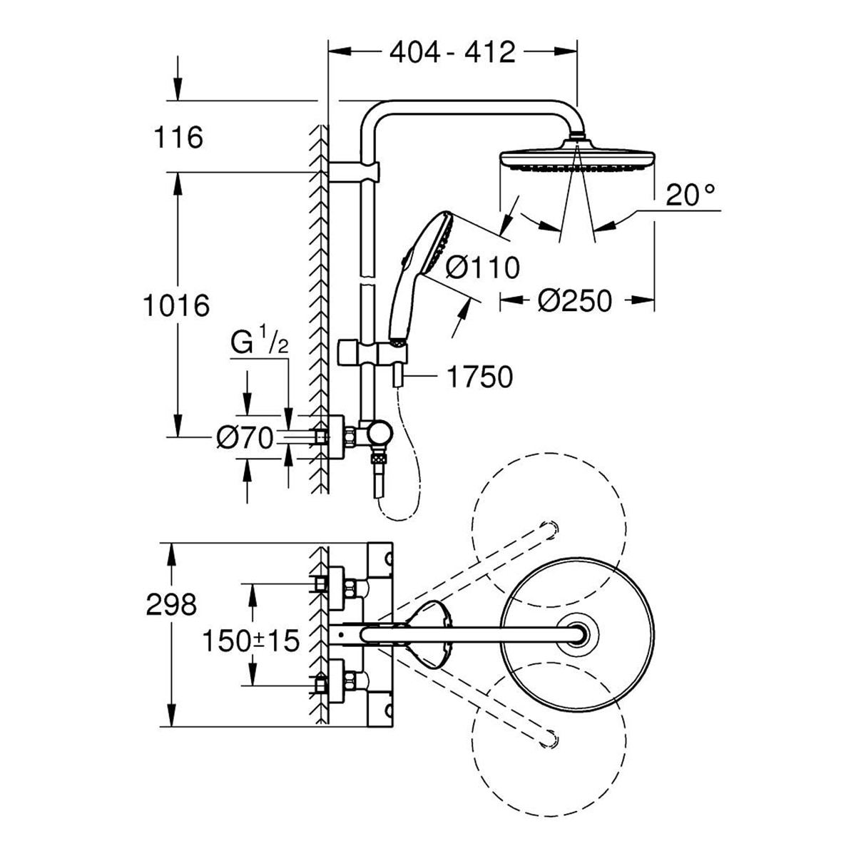 Imagen 3 de Sistema de ducha termostático Tempesta System 250 Grohe - Negro mate Negro mate