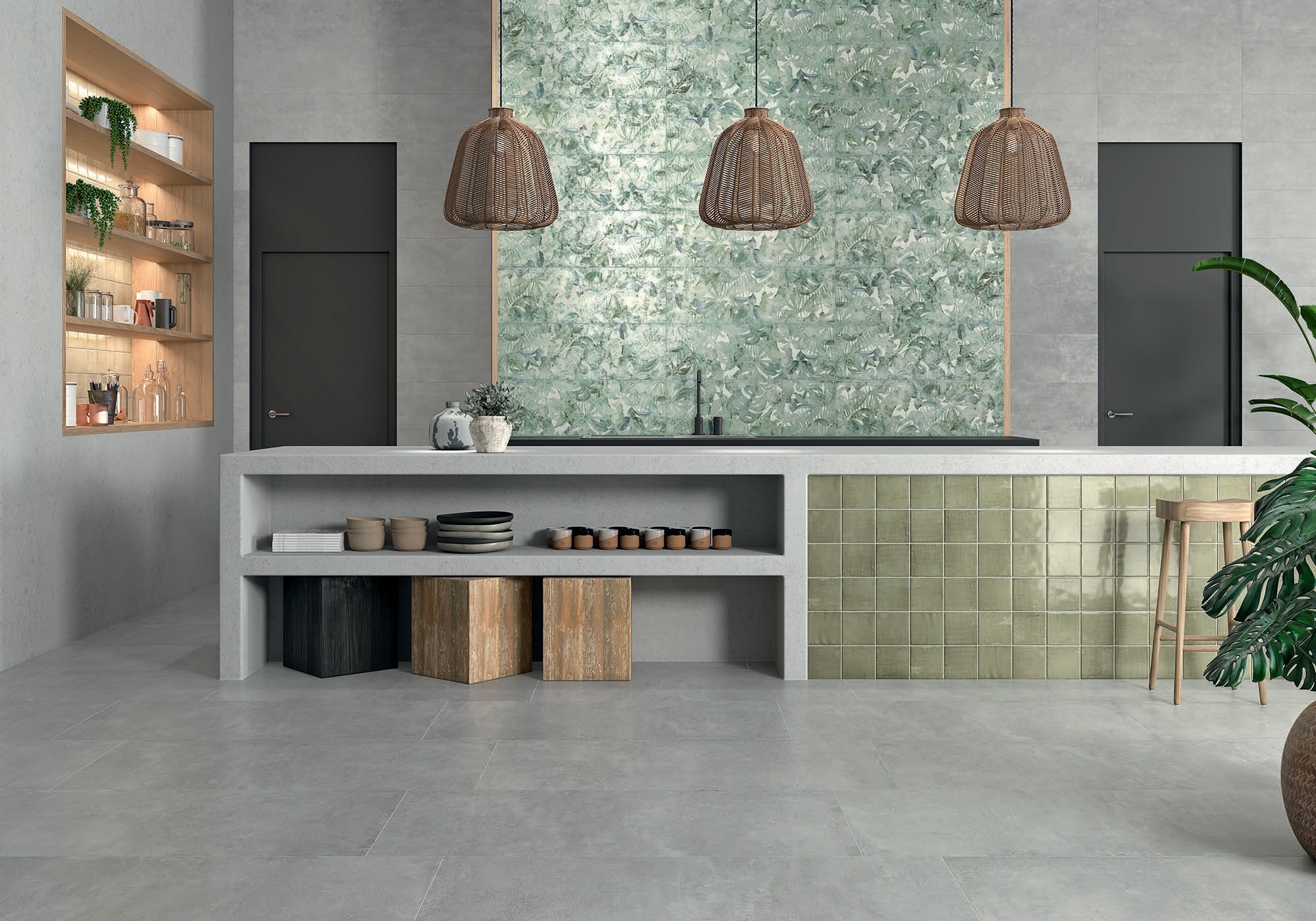 Azulejo de pared rectificado 30x90 cm Terre Roca Cerámica - Gris Gris-2