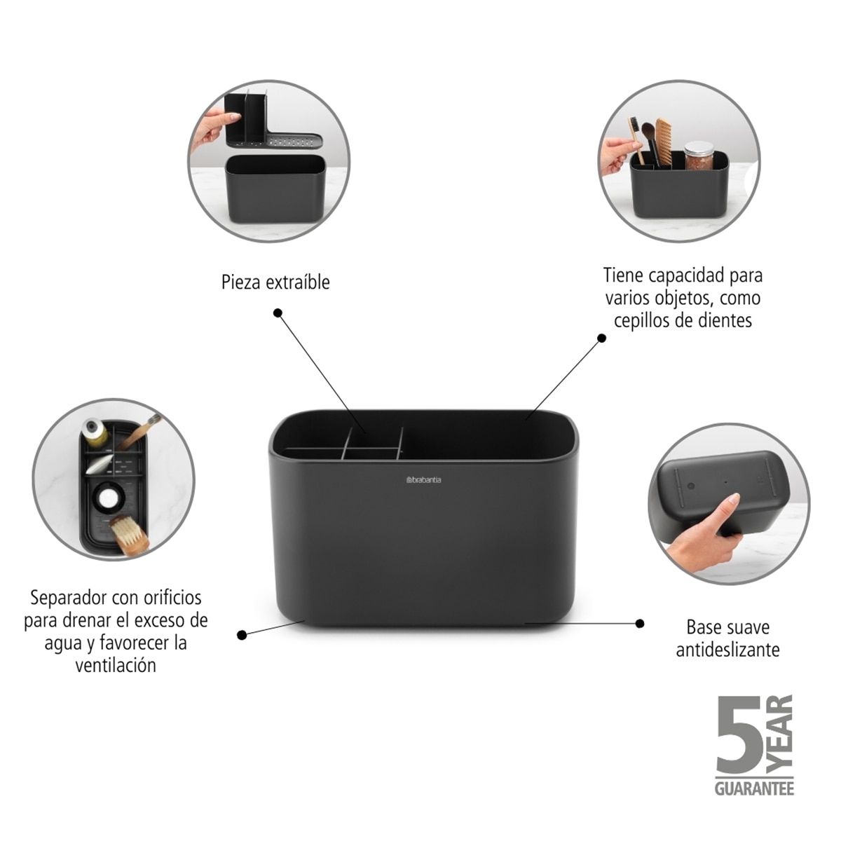 Imagen 6 de Organizador de baño 5 compartimentos ReNew Brabantia - Gris Gris