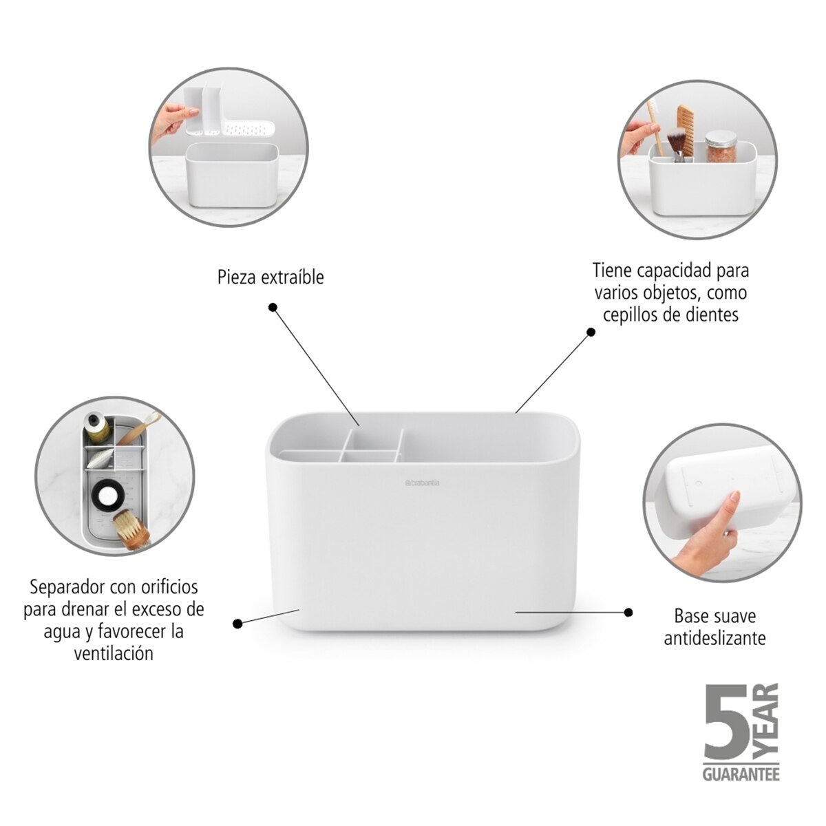 Imagen 6 de Organizador de baño 5 compartimentos ReNew Brabantia - Blanco Blanco