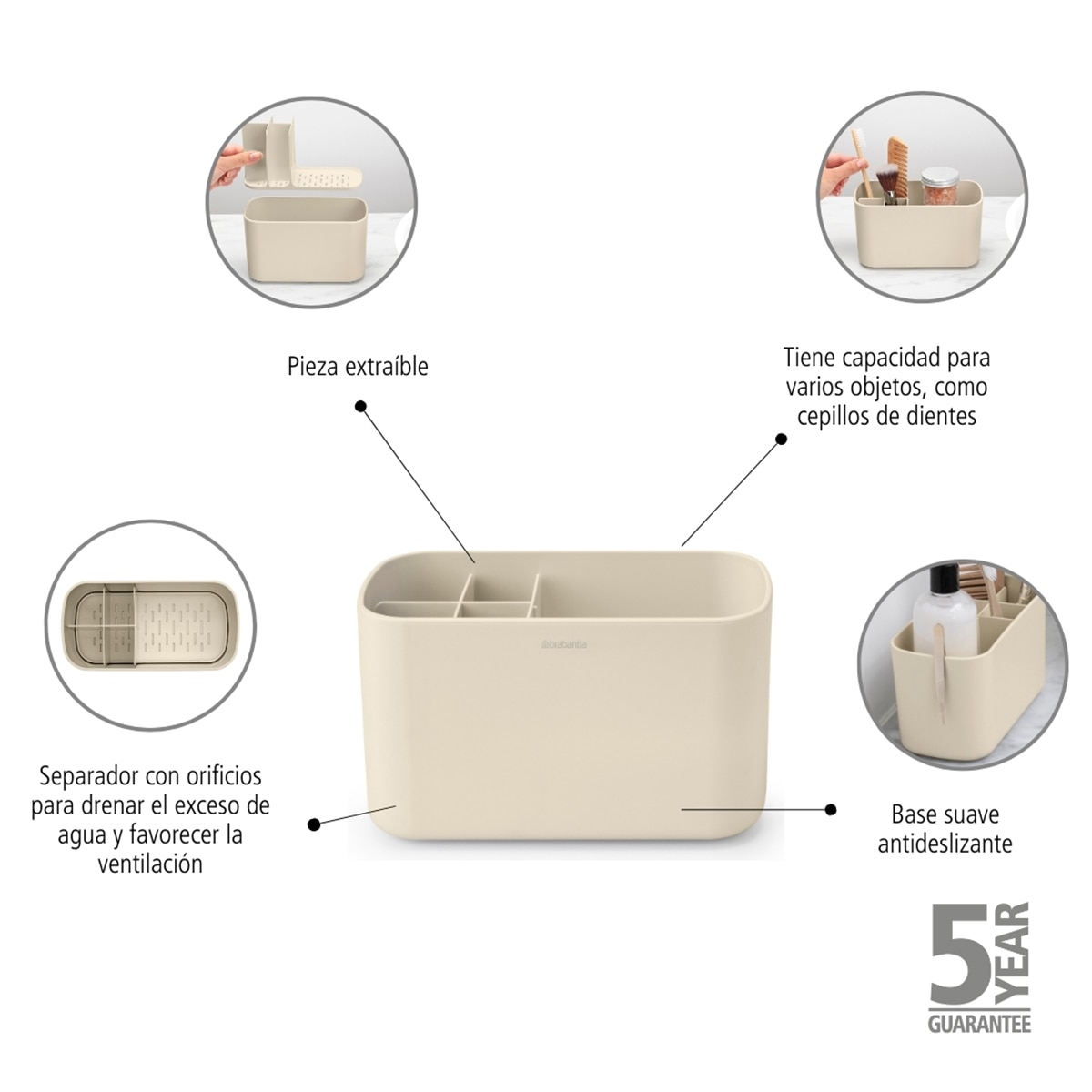 Imagen 6 de Organizador de baño 5 compartimentos ReNew Brabantia - Beige Beige