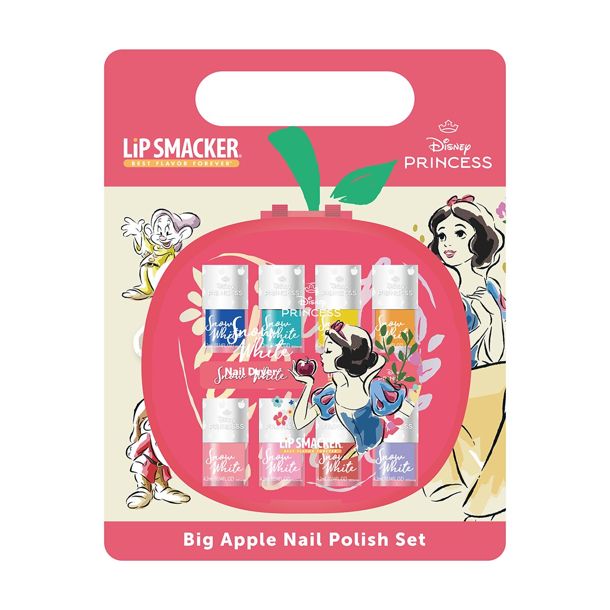 Lip Smacker - Set de secador de uñas infantil con esmaltes Snow White Big Apple Nail Polish Set Blancanieves Lip Smacker modelos surtidos.