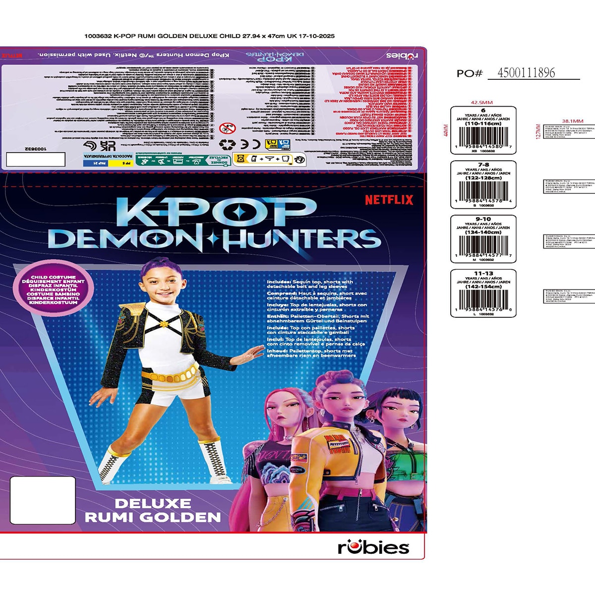 Disfarce KPop Rumi Golden  Infantil 2