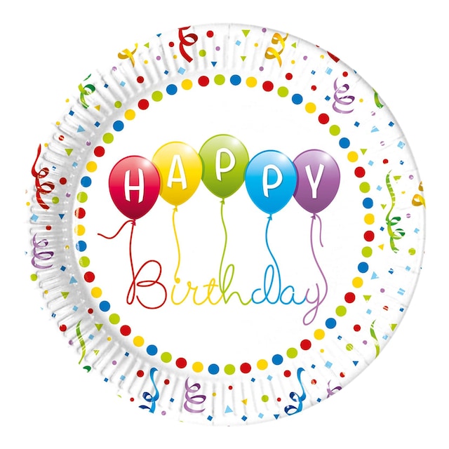 8 platos 23cm Happy Birthday Stremers