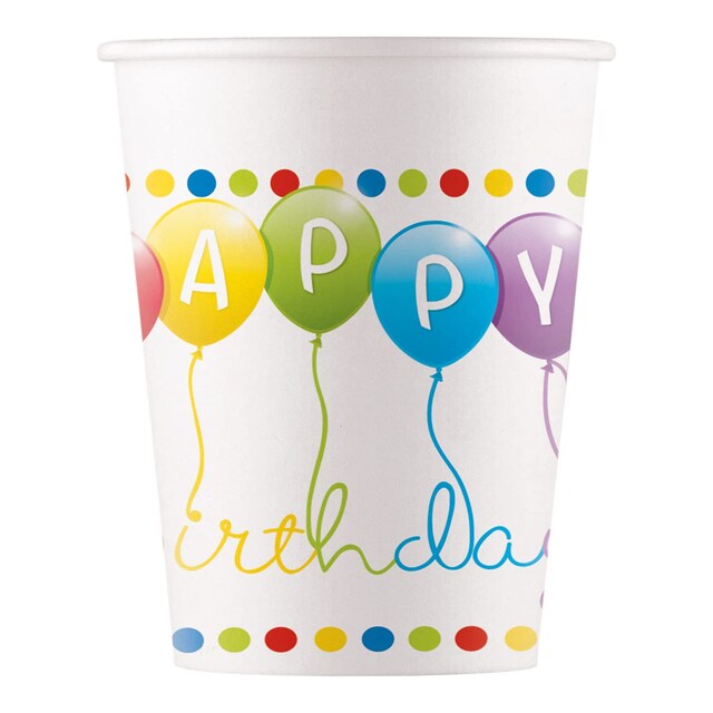 Imagen 0 de 8 vasos 200 ml  Happy Birthday Stremers