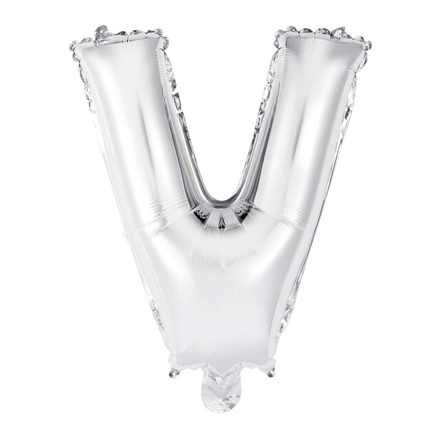 Globo auto-inflable letra : v plata 34cm