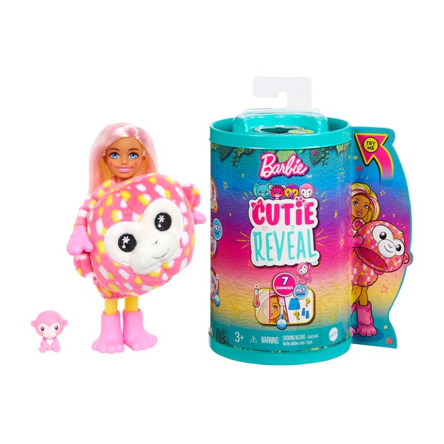 Muñeca Chelsea con disfraz de mono Barbie Cutie Reveal