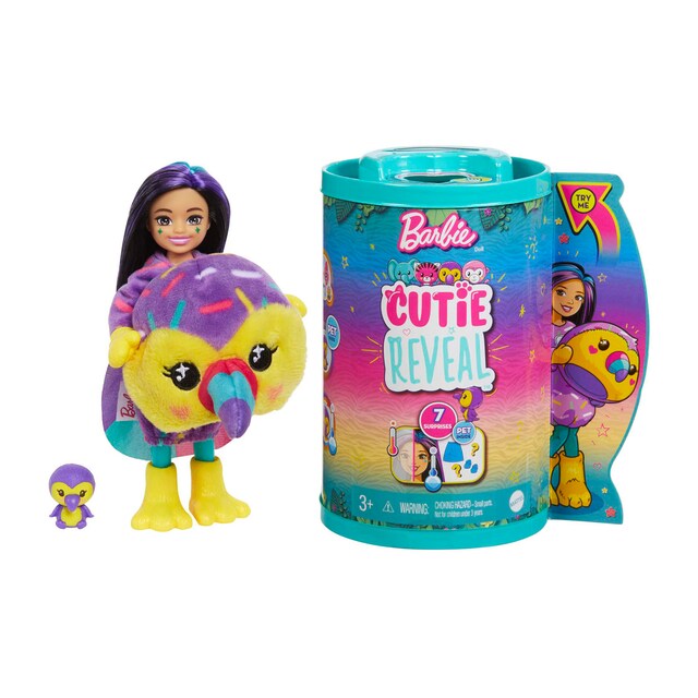Muñeca Chelsea con disfraz de tucán Barbie Cutie Reveal
