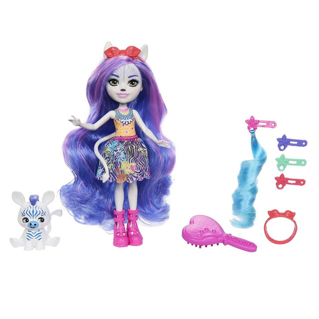 Enchantimals Muñeca con accesorios para peinar Glam Party Zemirah Zebra Mattel