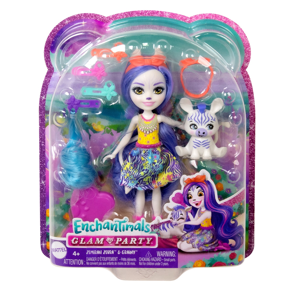 Enchantimals Muñeca con accesorios para peinar Glam Party Zemirah Zebra Mattel 6