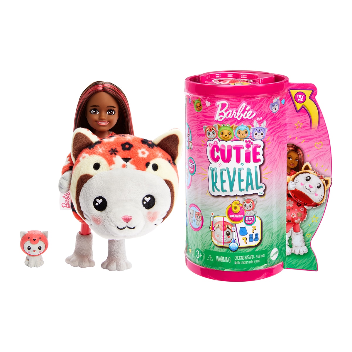 Imagen 0 de Barbie Chelsea Cutie Reveal Serie Disfraces Gatito panda rojo