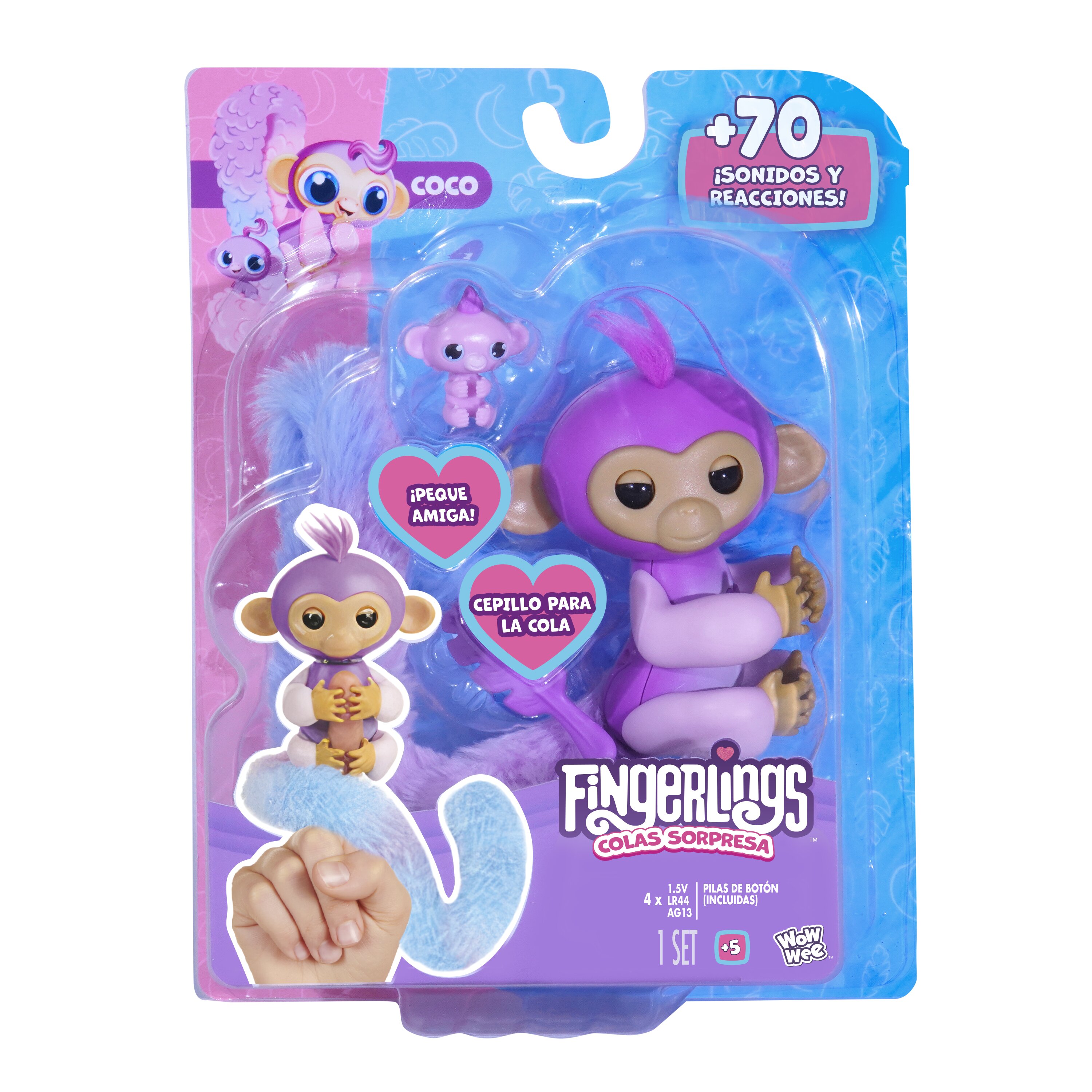 Fingerlings colas sorpresa: desenreda la larga cola para descubrir las sorpresas en su interior, con mas de 70 sonidos. Surtido 3