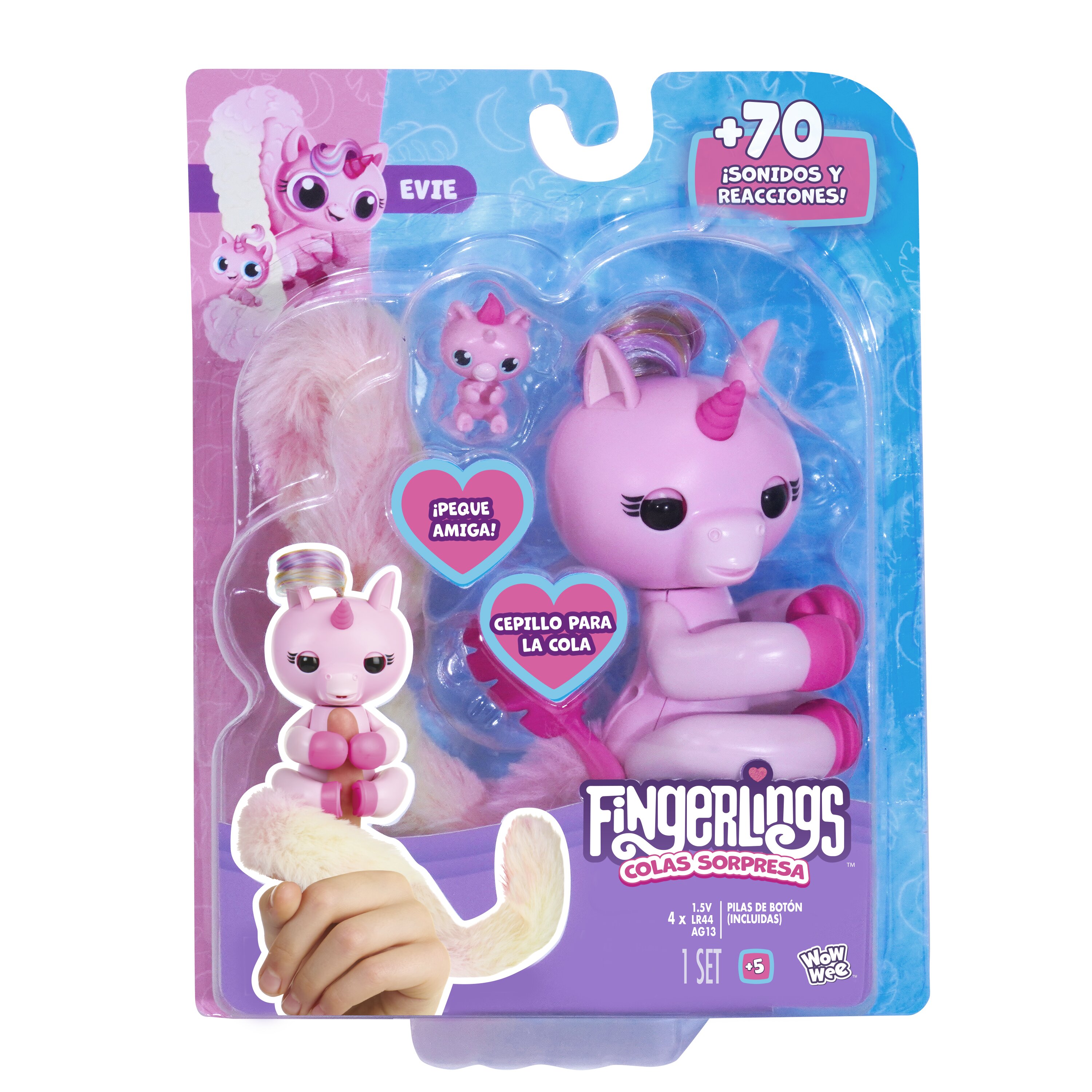 Fingerlings colas sorpresa: desenreda la larga cola para descubrir las sorpresas en su interior, con mas de 70 sonidos. Surtido 6