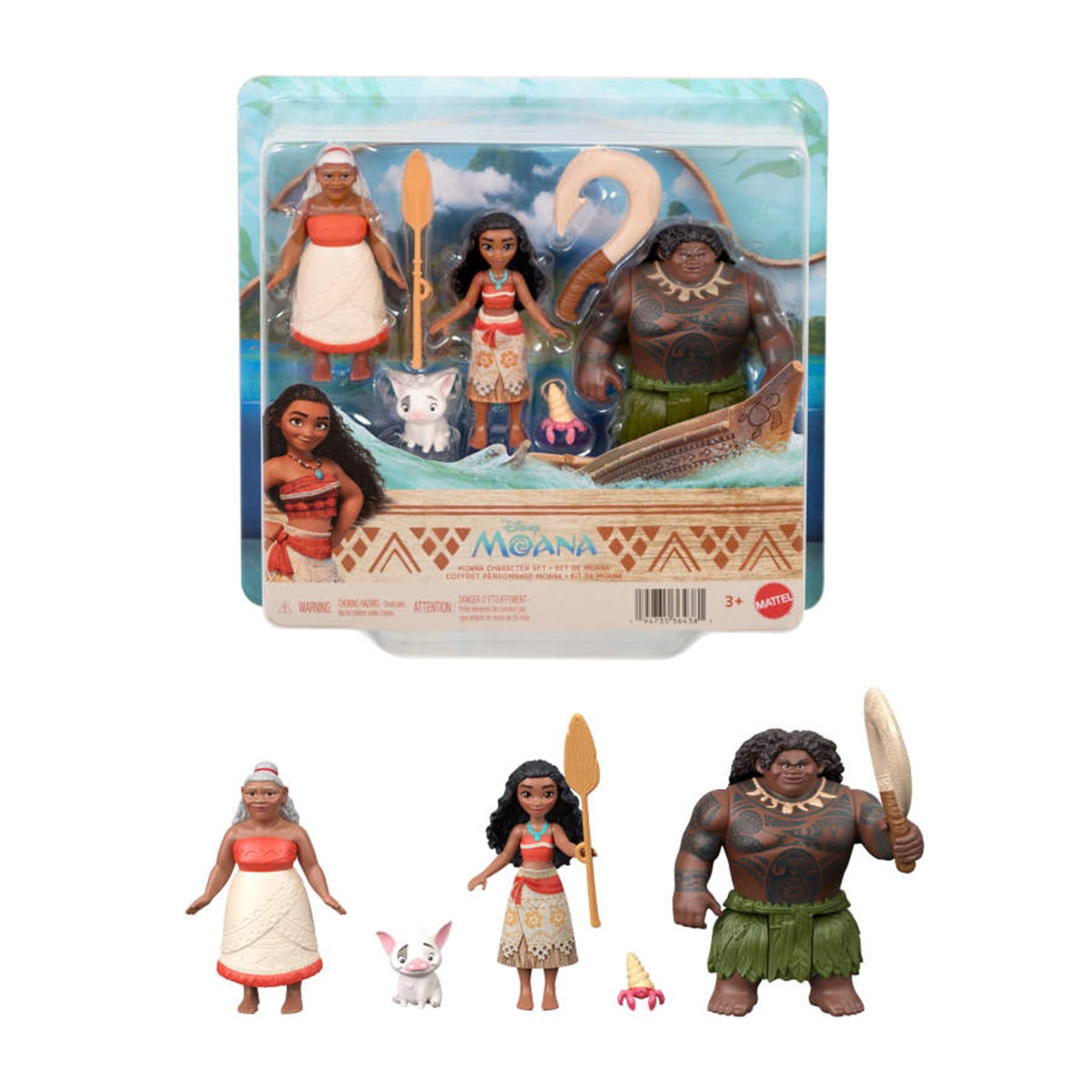 Imagen 0 de Pack 2 Muñecas Vaiana con su anzuelo mágico una muñeca de la abuela tala y una figura del adorable cerdito pua Mattel
