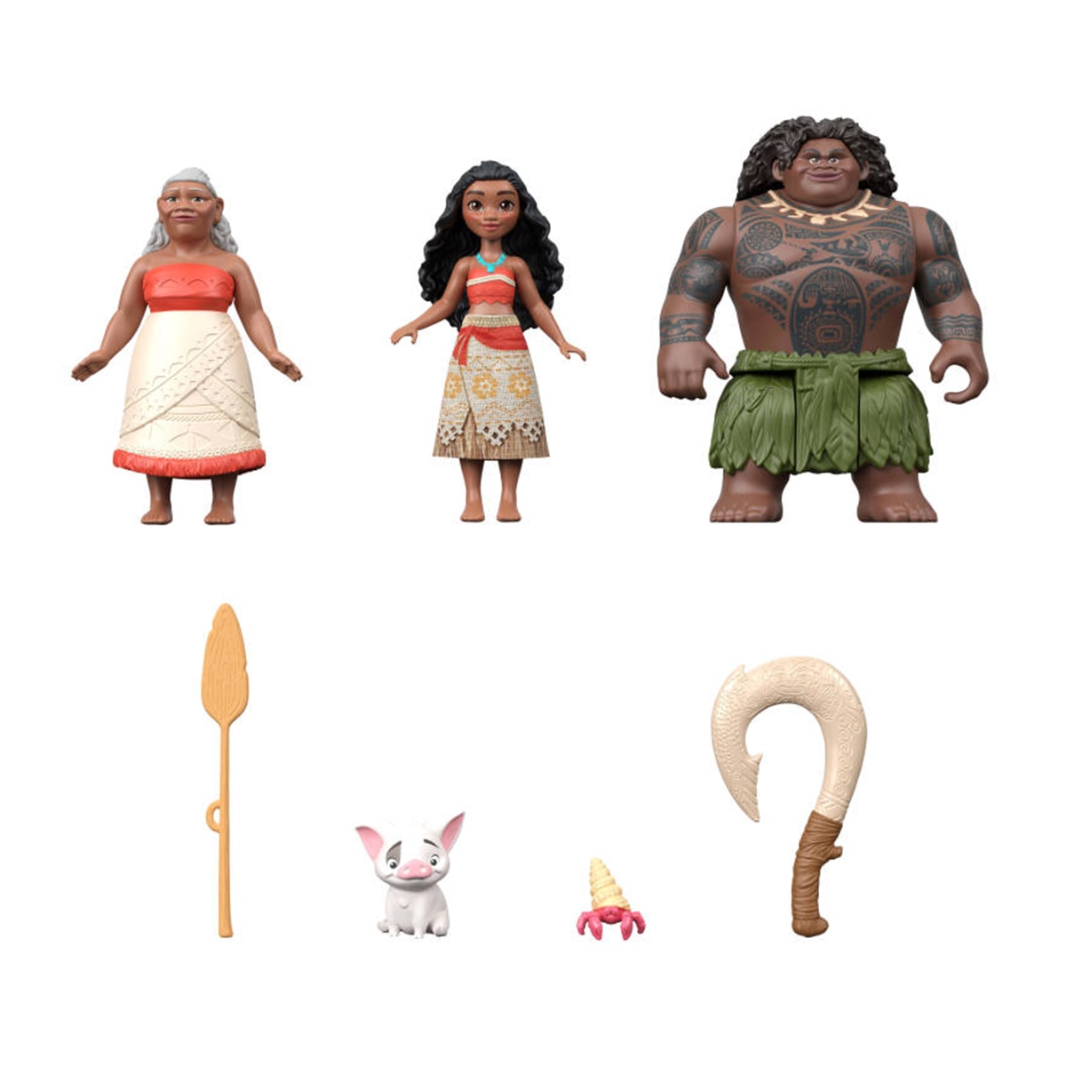 Imagen 4 de Pack 2 Muñecas Vaiana con su anzuelo mágico una muñeca de la abuela tala y una figura del adorable cerdito pua Mattel