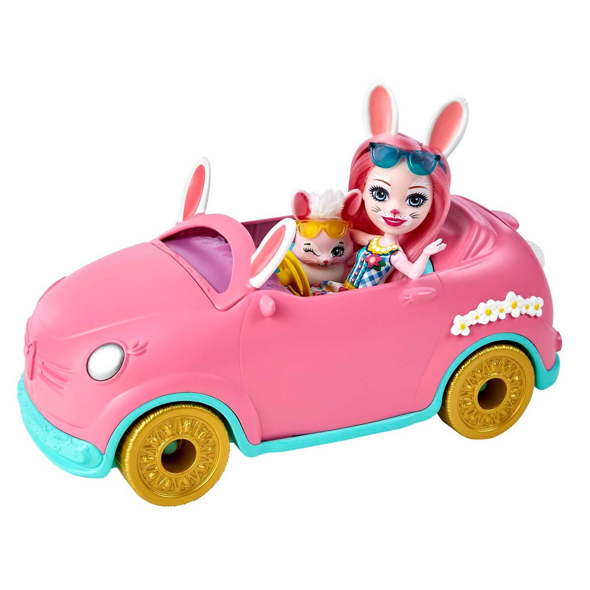Bunnymóvil Bree Bunny y su coche rosa descapotable muñeca, mascota conejito y accesorios Enchantimals 5