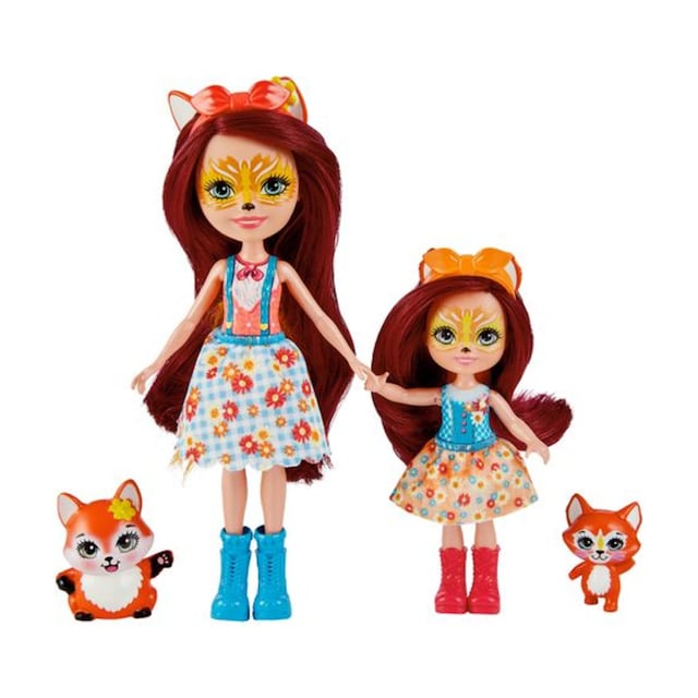 Muñecas hermanas Felicity y Feana Fox con mascotas zorro de juguete Enchantimals