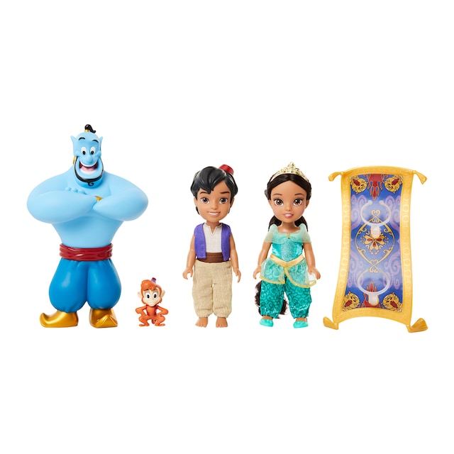 Set Jasmine y Aladdin de 15cm, genio a escala, Abu y alfombra mágica