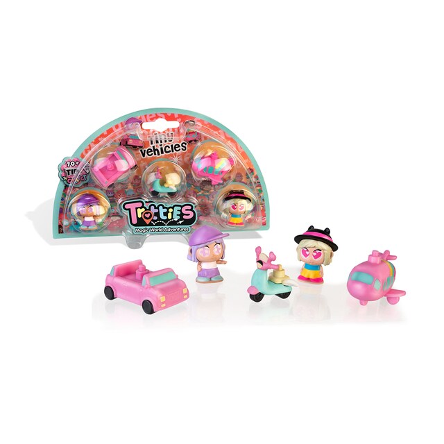 Pack 5 Figuras y 3 vehículos Tiny Trotties Famosa