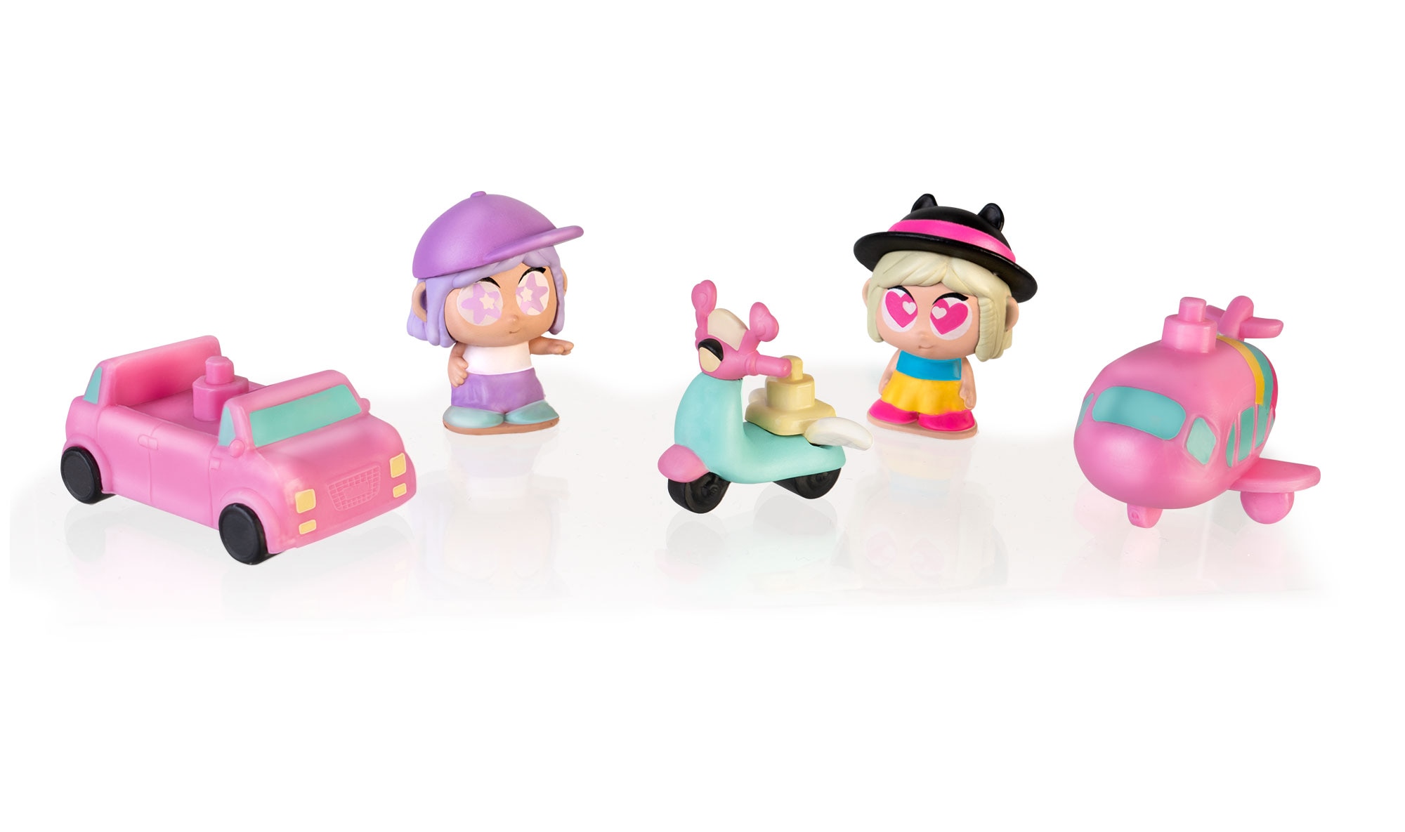Pack 5 Figuras y 3 vehículos Tiny Trotties Famosa 2