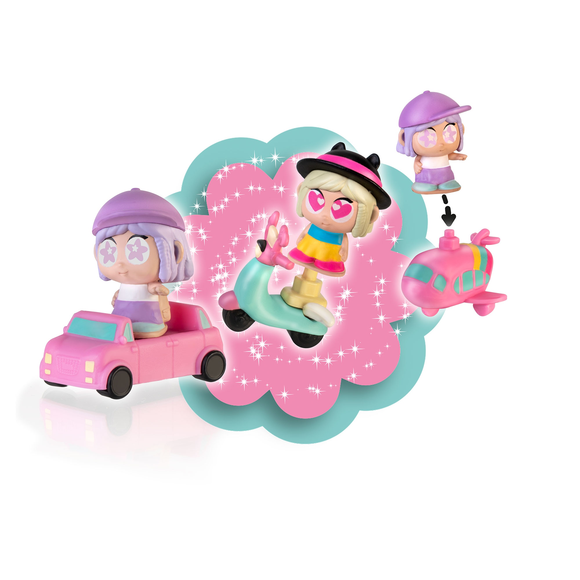 Pack 5 Figuras y 3 vehículos Tiny Trotties Famosa 3