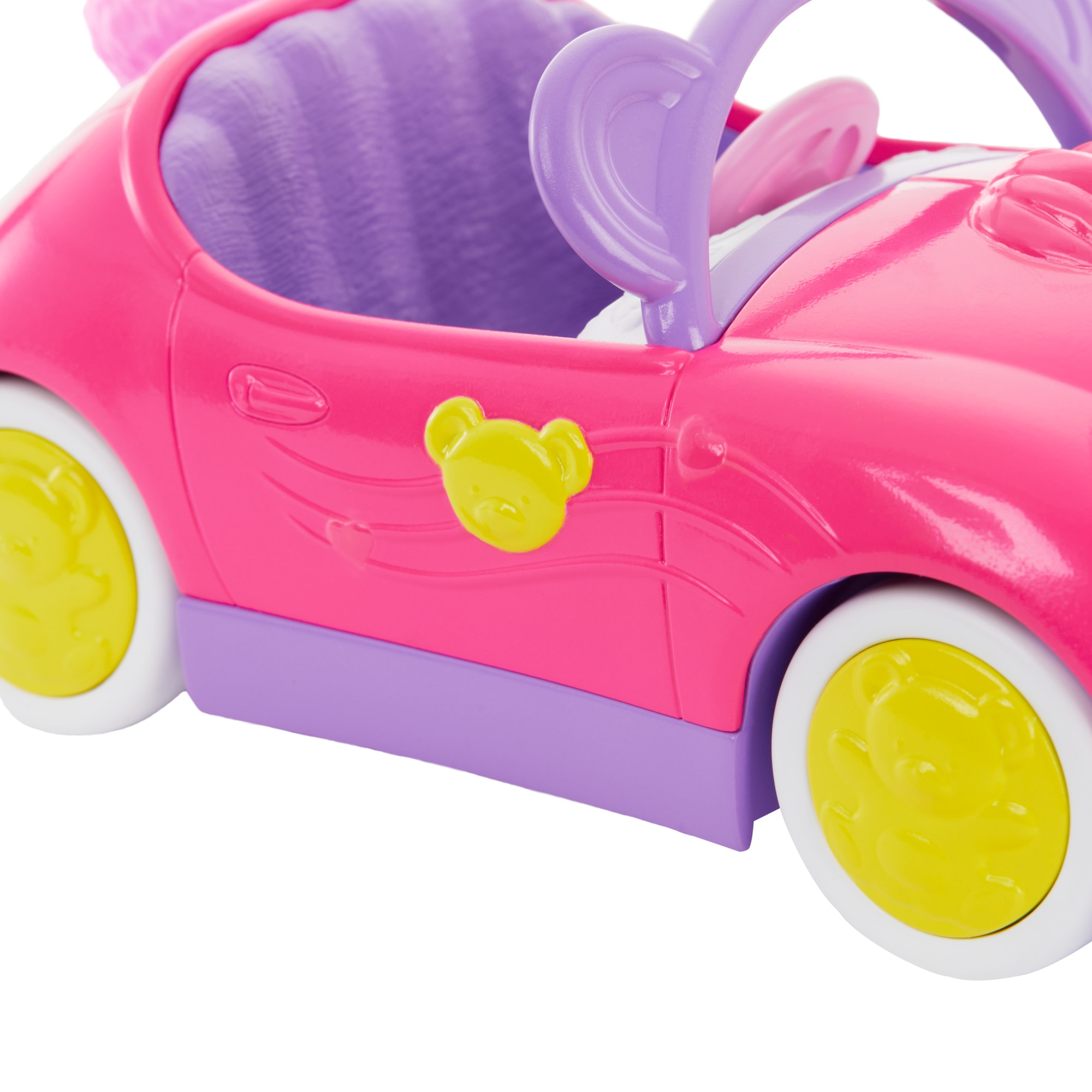 Barbie Chelsea Muñeca rubia pequeña con coche de juguete rosa descapotable 3