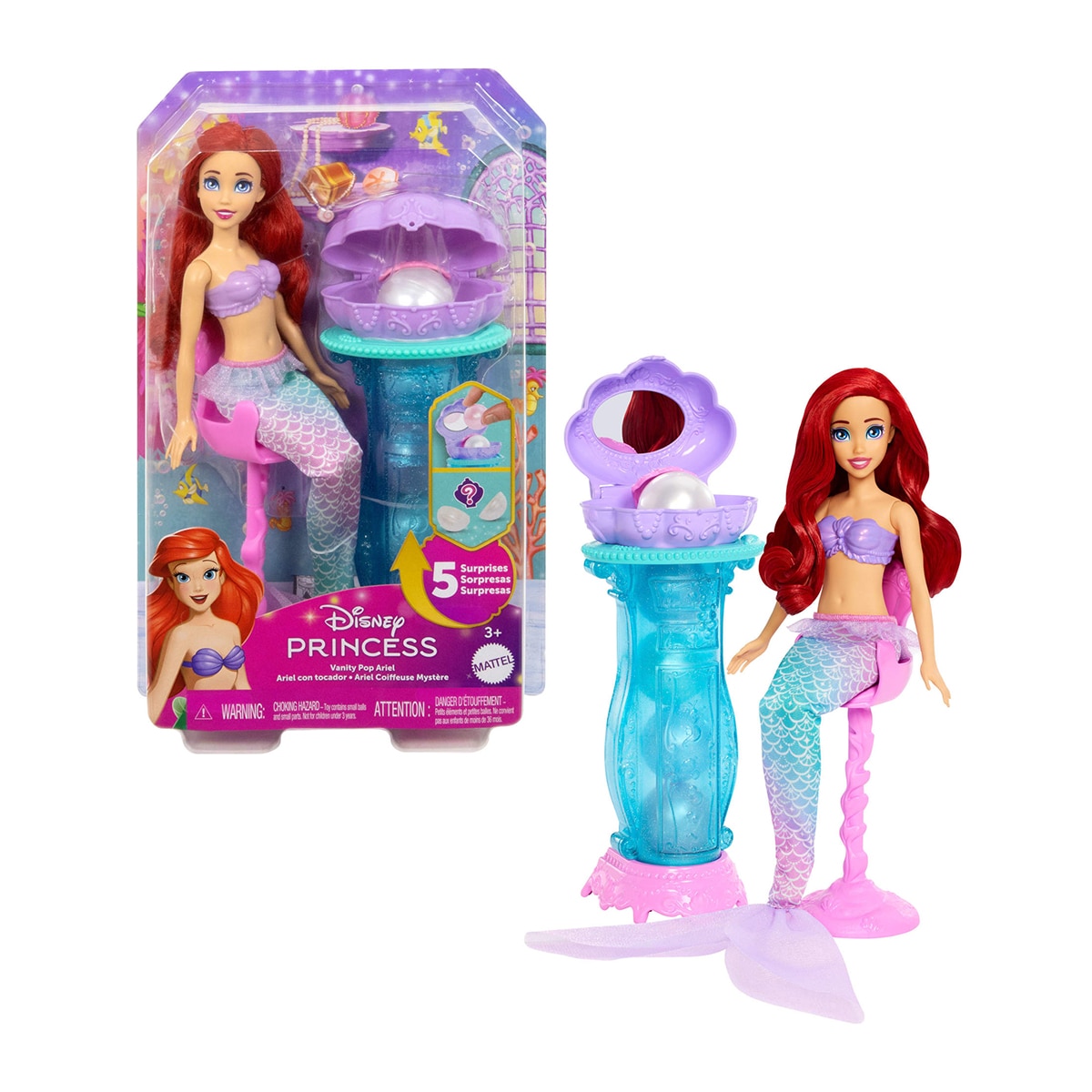 Imagen 0 de Muñeca Ariel con tocador desplegable Disney Princesas Mattel