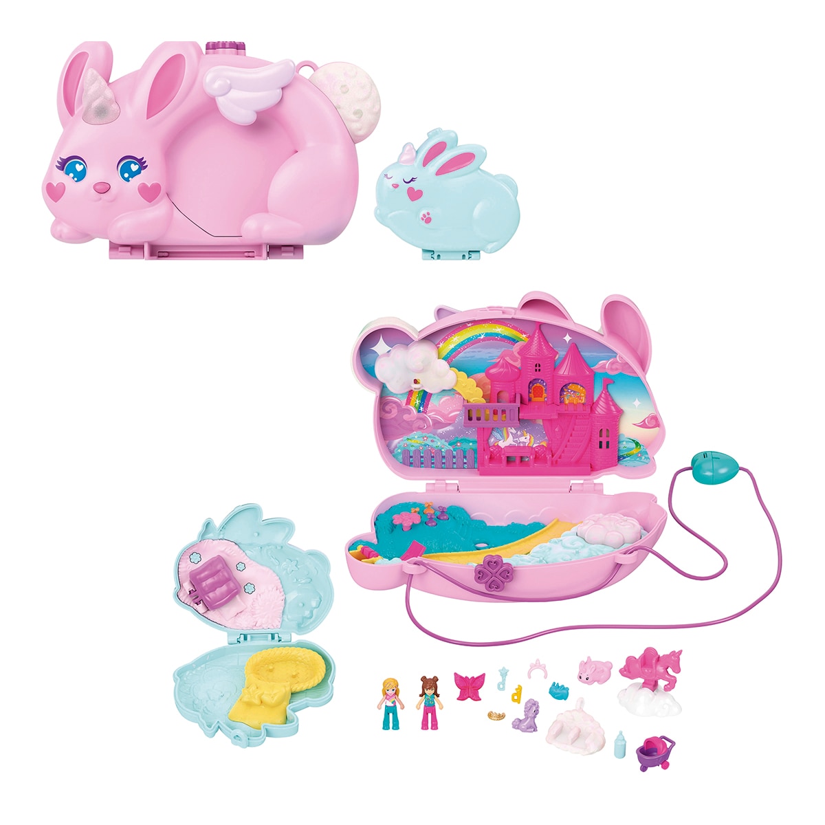 Imagen 0 de Polly Pocket Cofre-bolso Mamá conejo unicornio y bebé para mini muñecas Mattel