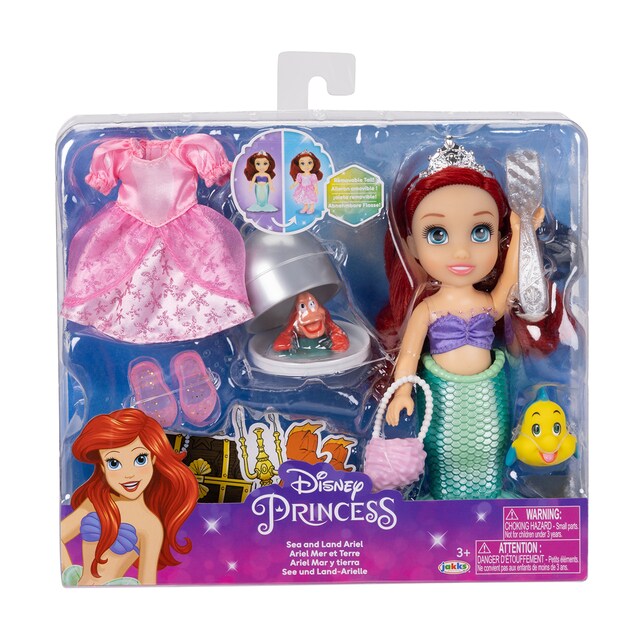 Imagen 0 de Muñeca Ariel de 15?cm con 2 conjuntos y accesorios para jugar, incluye a Flounder Princesas Disney