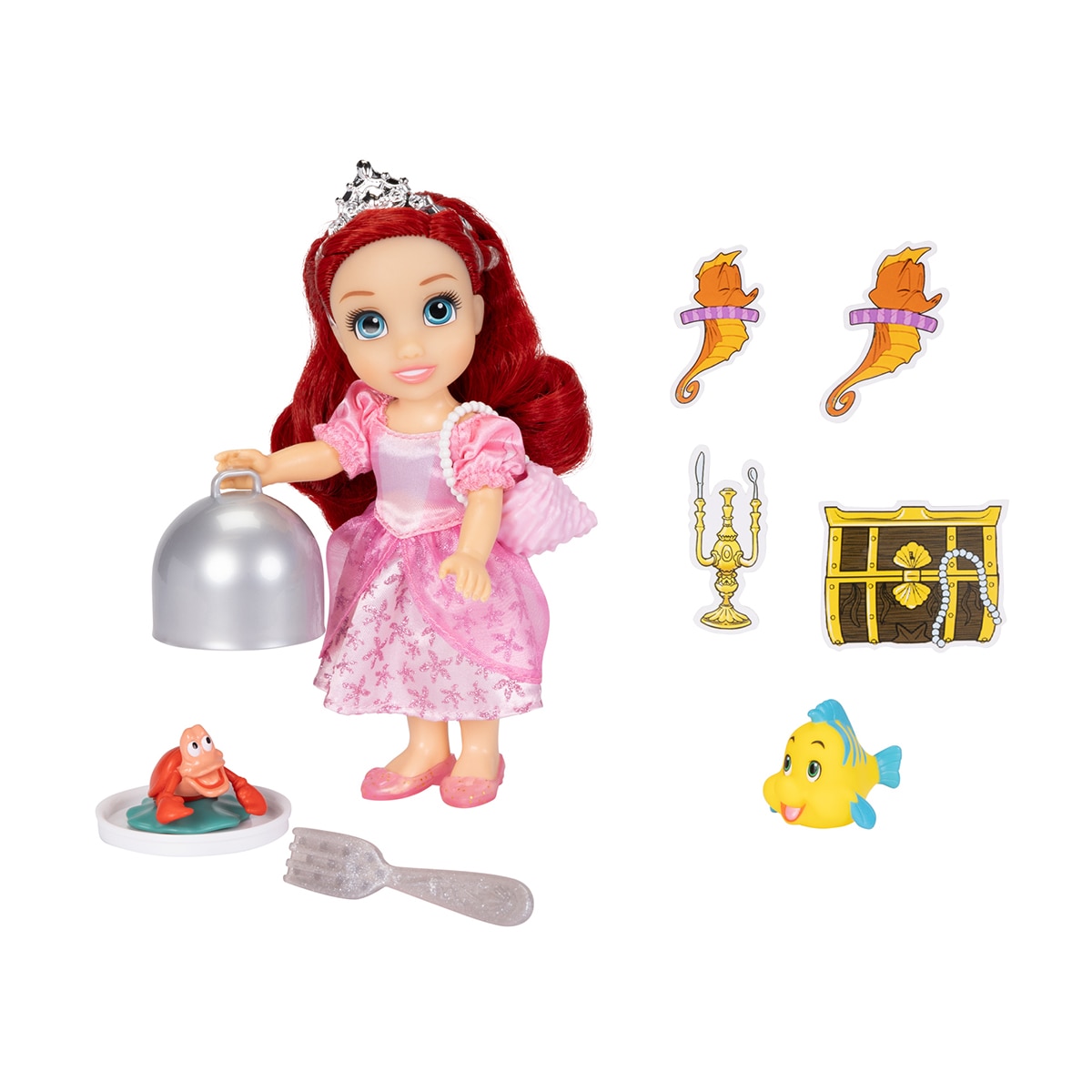 Muñeca Ariel de 15?cm con 2 conjuntos y accesorios para jugar, incluye a Flounder Princesas Disney 4