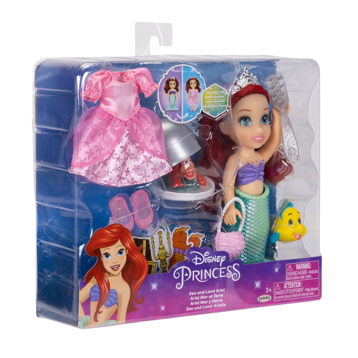 Muñeca Ariel de 15?cm con 2 conjuntos y accesorios para jugar, incluye a Flounder Princesas Disney 5