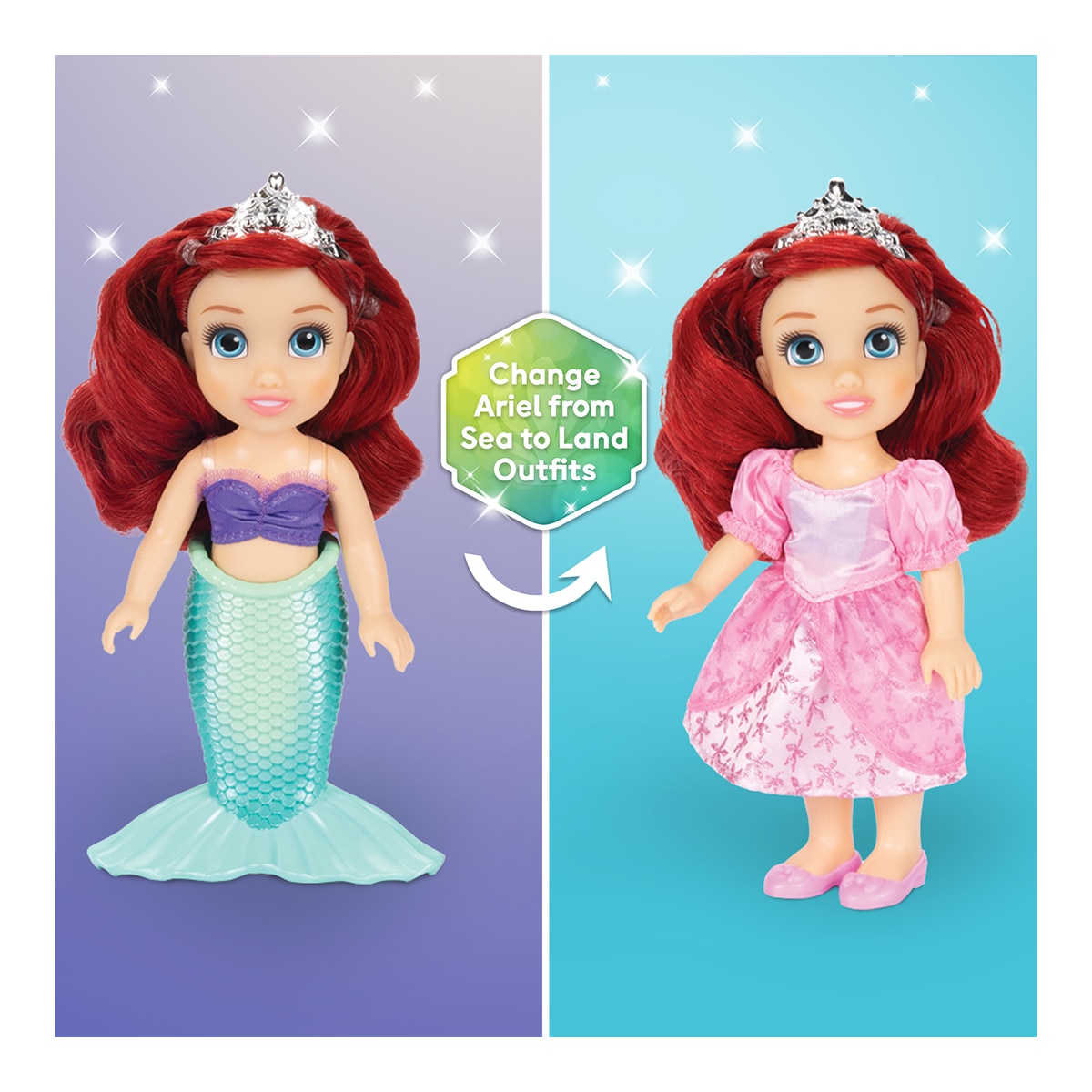 Muñeca Ariel de 15?cm con 2 conjuntos y accesorios para jugar, incluye a Flounder Princesas Disney 7