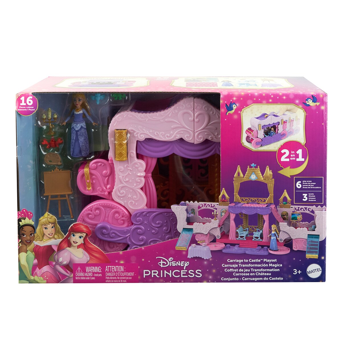 Set de juego De carruaje a castillo transformable Disney Princesas Mattel 6