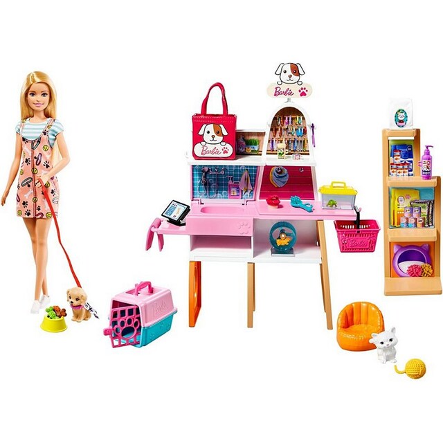 Imagen 0 de Tienda de mascotas con Muñeca Establecimiento de animales y accesorios para mascotas de juguete Barbie