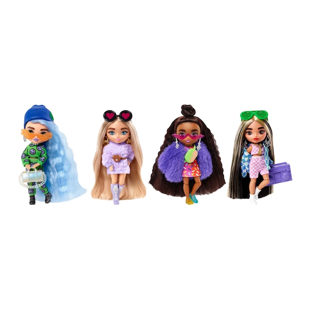 Mini Muñeca pequeña articulada con pelo largo y accesorios de moda Barbie Extra BARBIE
