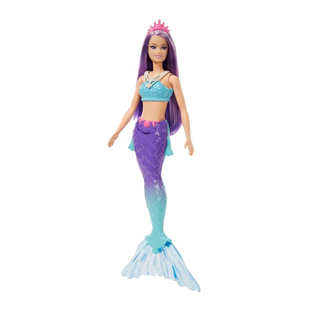 Imagen 0 de Barbie Sirena Muñeca con pelo lila, cola ombré, corona rosa y aletas esculpidas (Mattel HGR10)