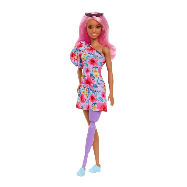 Muñeca con pierna protésica y vestido floral Barbie Fashionista