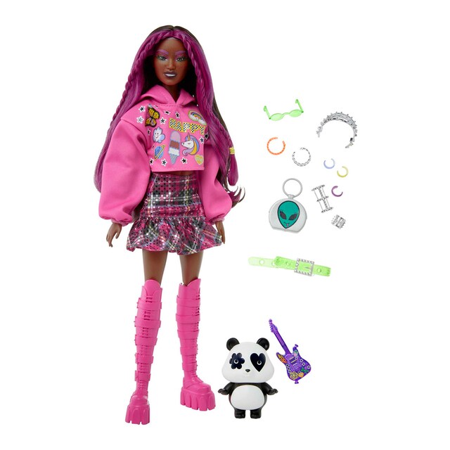 Muñeca con conjunto rosa Barbie Extra