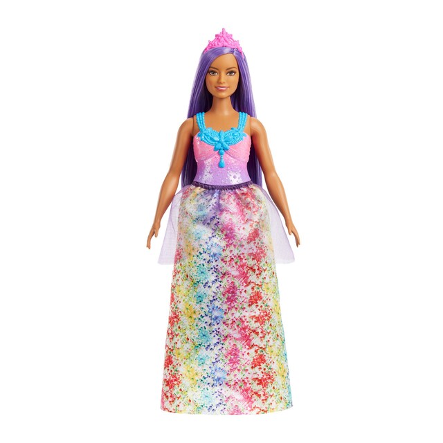 Muñeca Princesa morena con corona morada Barbie