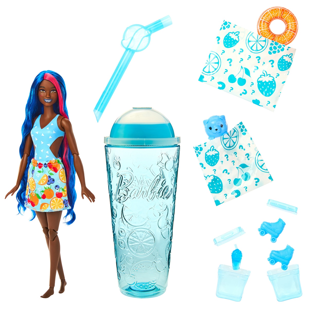 Barbie Pop! Reveal Frutas Boneca que revela sus colores con accesorios sorpresa Fresa Azul-4