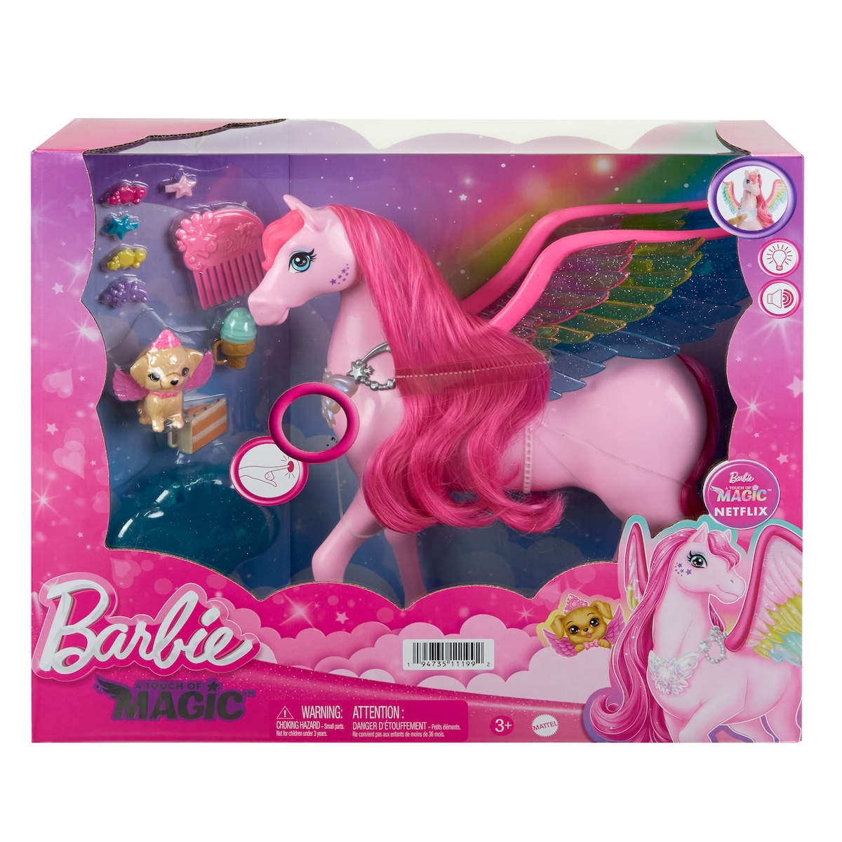 Muñeca Barbie Un toque de magia Caballo alado con luces y sonidos Pegaso 6