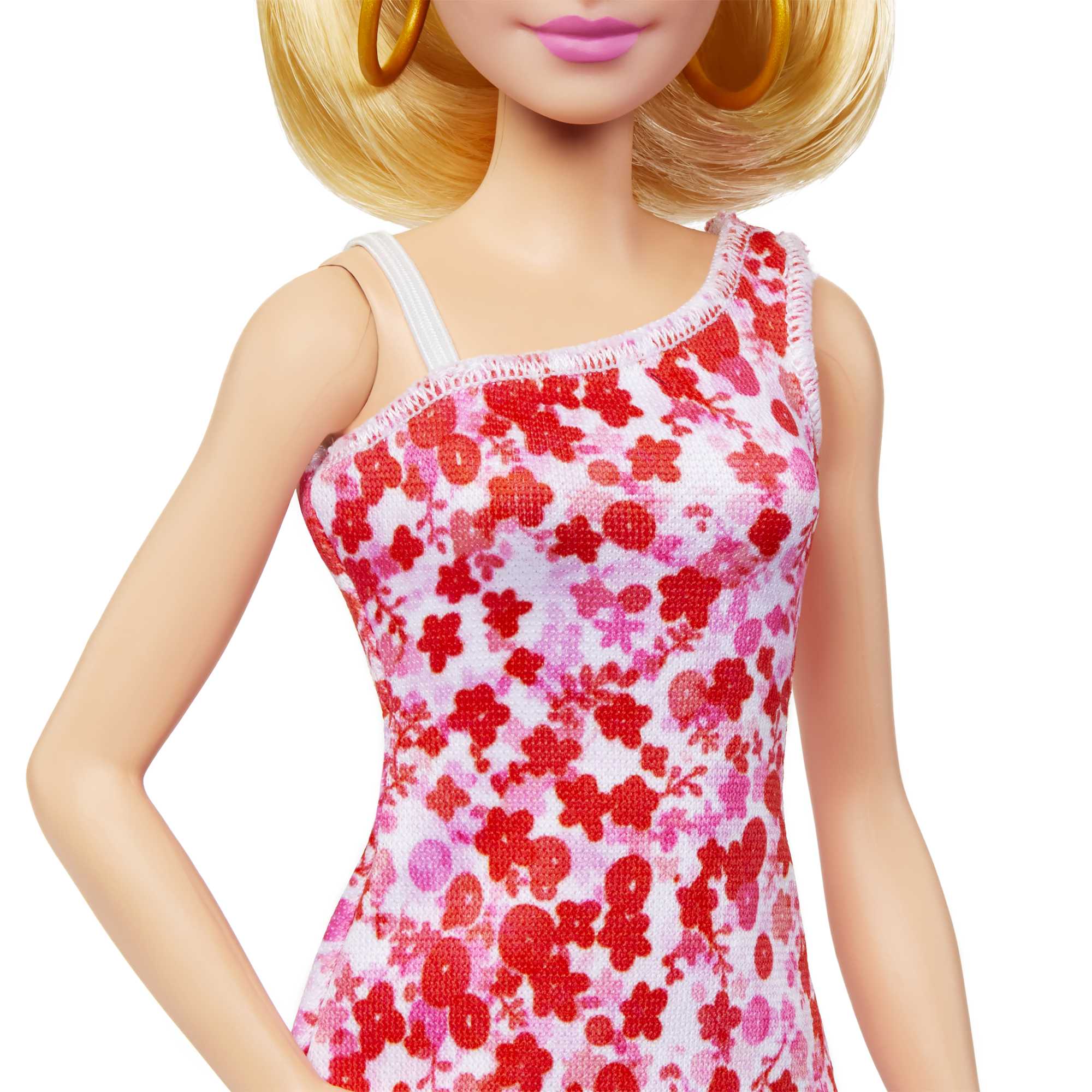 Muñeca rubia con vestido rosa flores Fashionista modelos surtidos Barbie 4